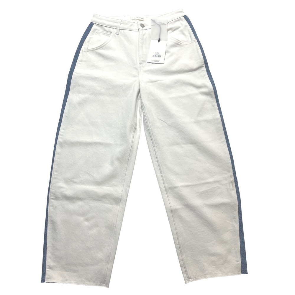 Seventy + Mochi Bo Jean Two Tone W 29 Raw Hem White NWT Wide Leg Stripe Pants